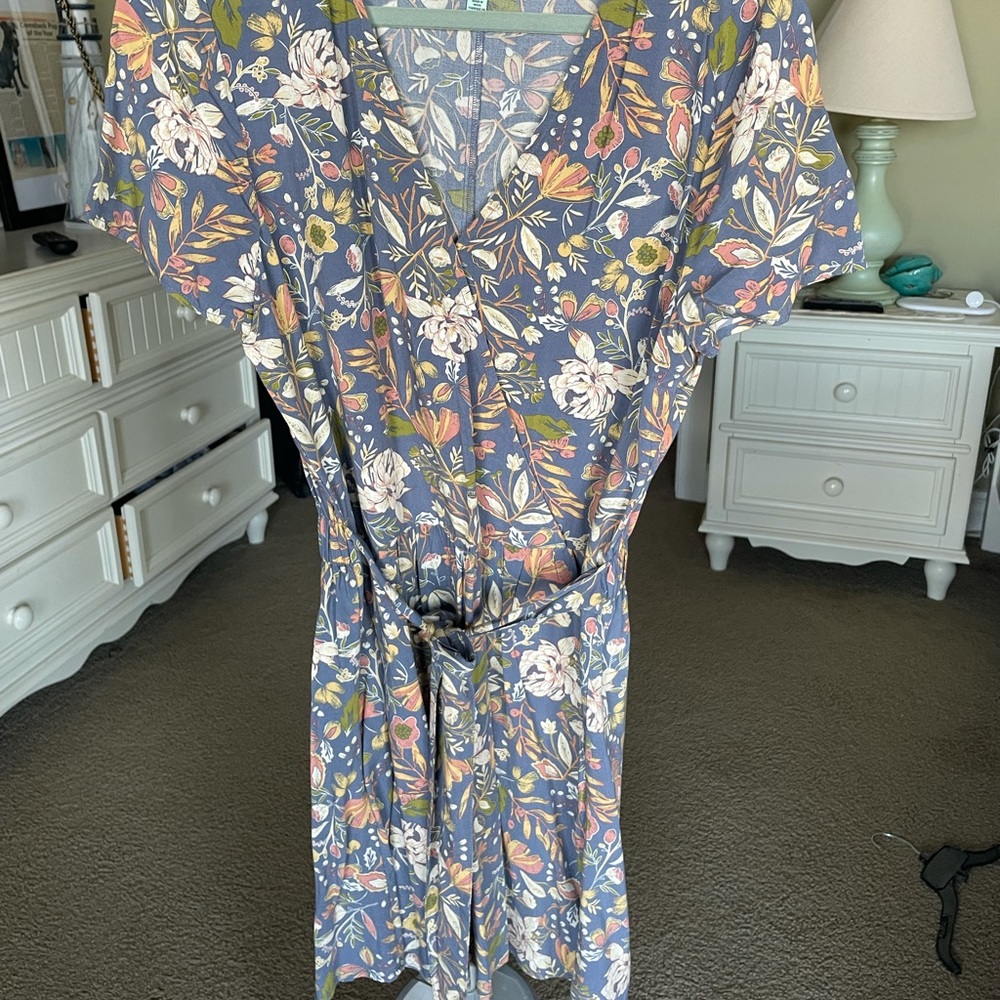Susina Floral Print Faux Wrap Dress with Tie